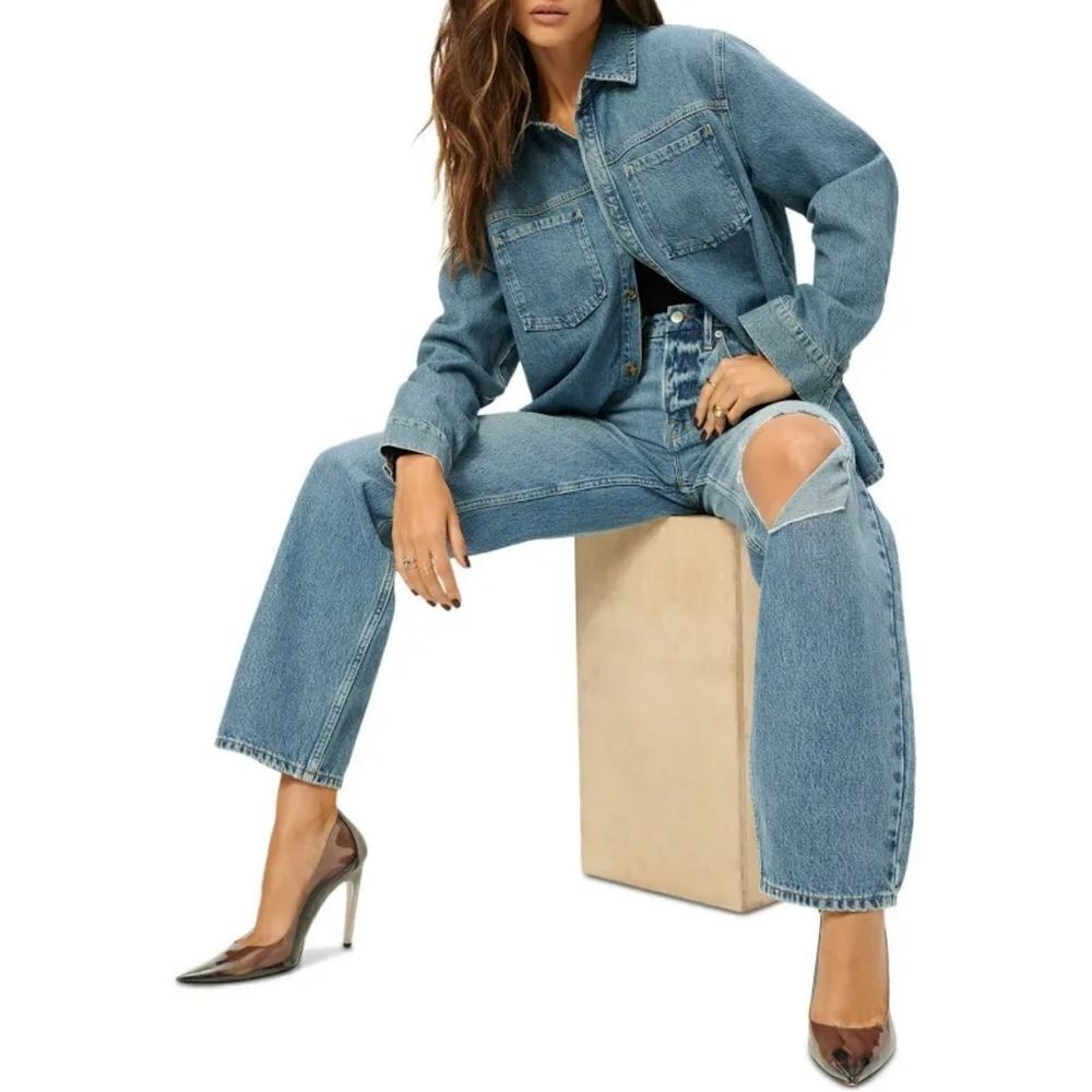 Good American 6, 10, 14, 18 Good 90s Duster High Rise Straight Leg Jeans Blue950